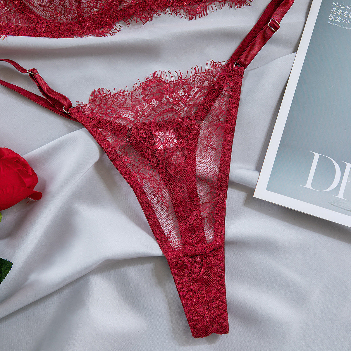 Women's Thin Lace Underwire Push-Up Bra, Sexy Lingerie 2-Piece Set