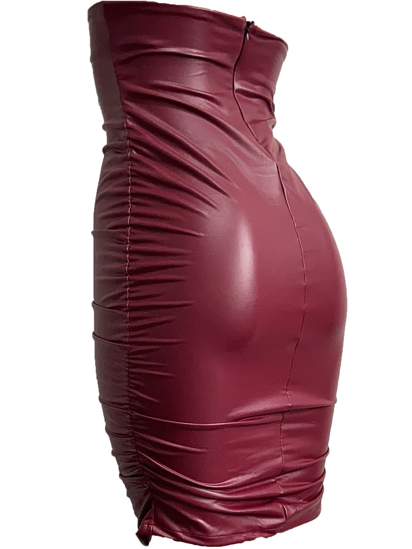 Women's Plus Size Pleated Faux Leather Skirt，Sexy Tight Bodycon Dress，Off-shoulder Short Dress S-XXL