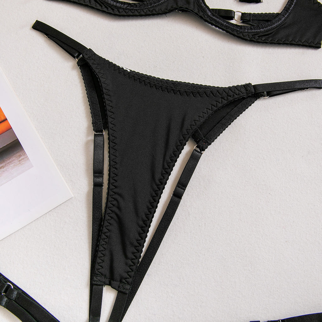 Women's Sexy Hollow Out Chest-Exposing Tassel Lingerie Set, Tempting Halter Neck Open-Crotch Lingerie