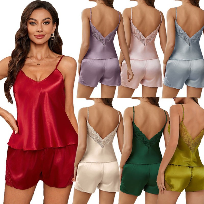 Women's Lace Strap Nightdress，Shorts Thin Home Clothes Set S-XXL