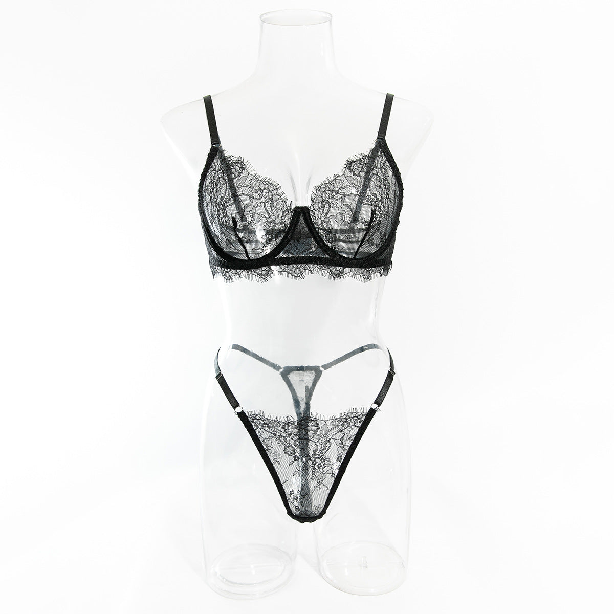 Women's Thin Lace Underwire Push-Up Bra, Sexy Lingerie 2-Piece Set