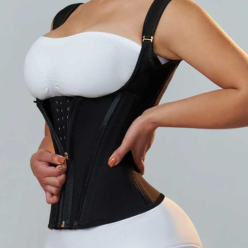 Women's Zipper Double Layer Steel Bone Tight Waist Shaping Top, Tummy Control Latex Shaping Vest XS-XXXL