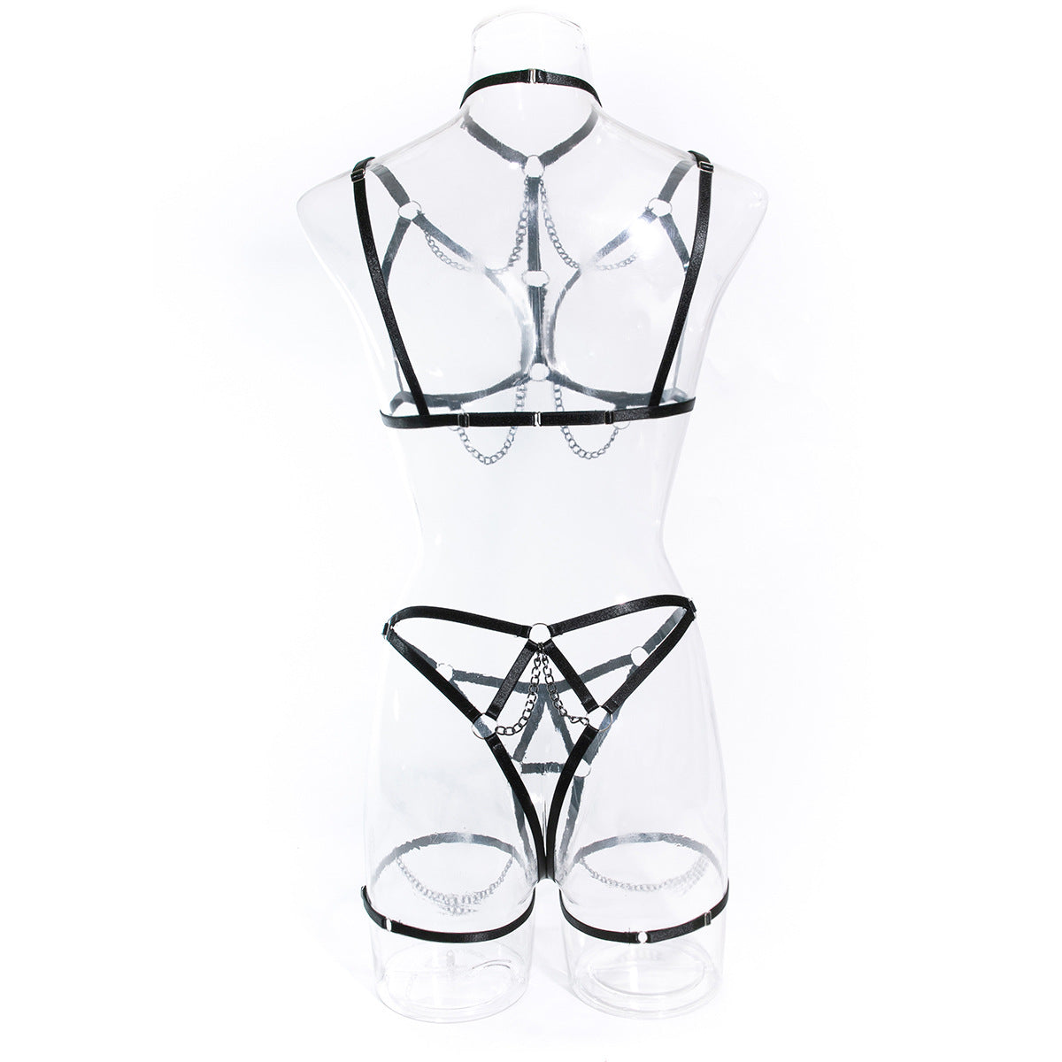 Women's Sexy Chest-Exposing Lingerie, Heavy Craft Stitching Metal Chain Halter Sexy Lingerie 3-Piece Set