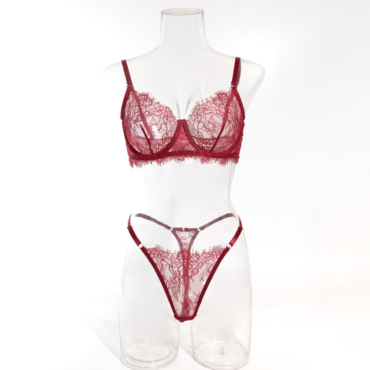 Women's Thin Lace Underwire Push-Up Bra, Sexy Lingerie 2-Piece Set