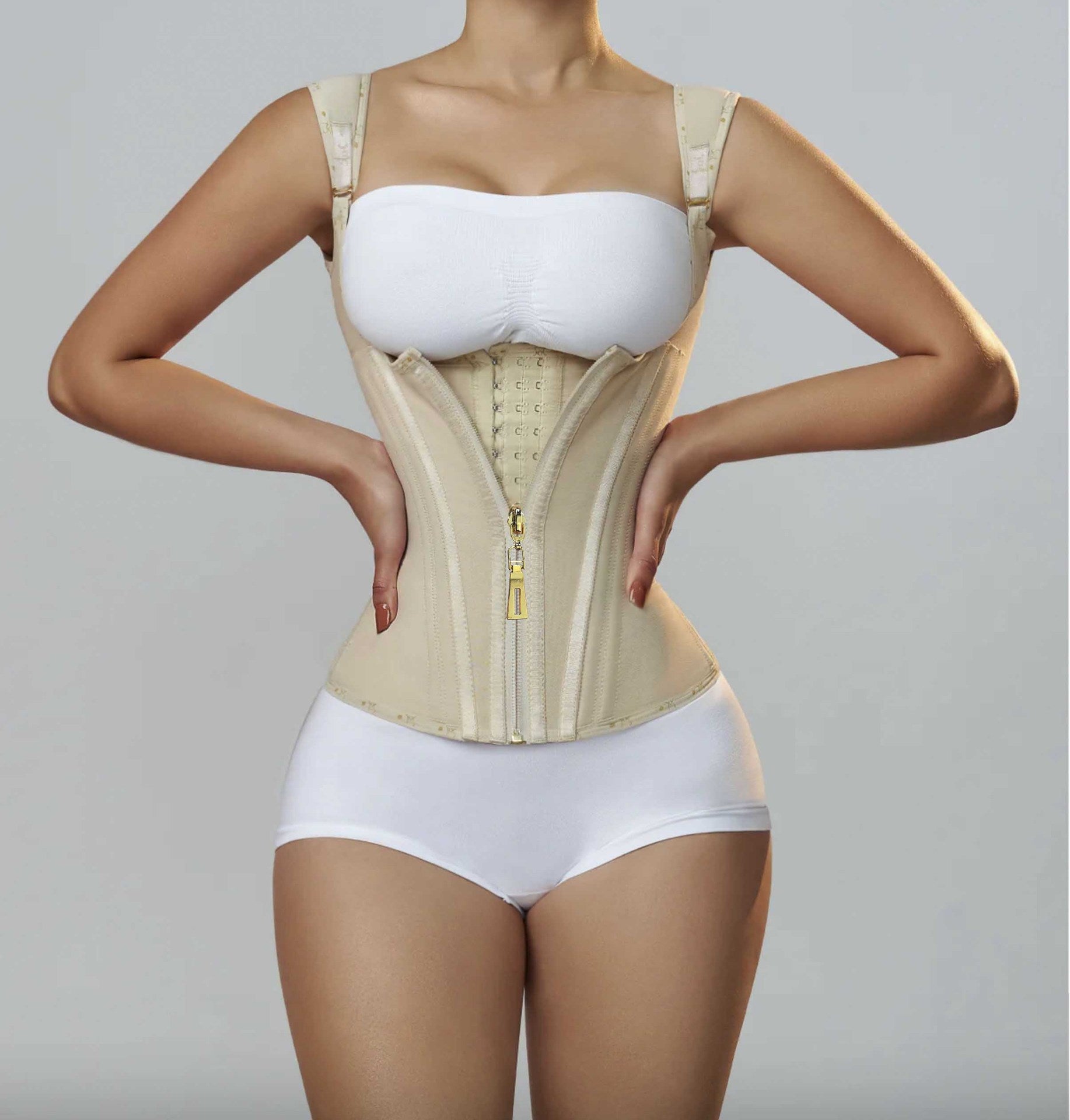 Women's Zipper Double Layer Steel Bone Tight Waist Shaping Top, Tummy Control Latex Shaping Vest XS-XXXL