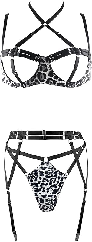 Women's Strappy 4-Piece Lingerie Set Punk Body Harness Garter Belts Gothic Festival Wear bras