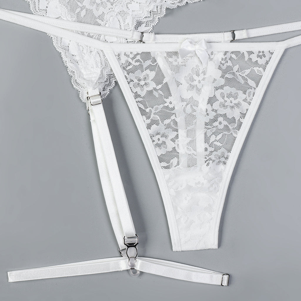 Women's Sexy Lace See-through Lingerie, Cross-tied Strap Two-piece Set