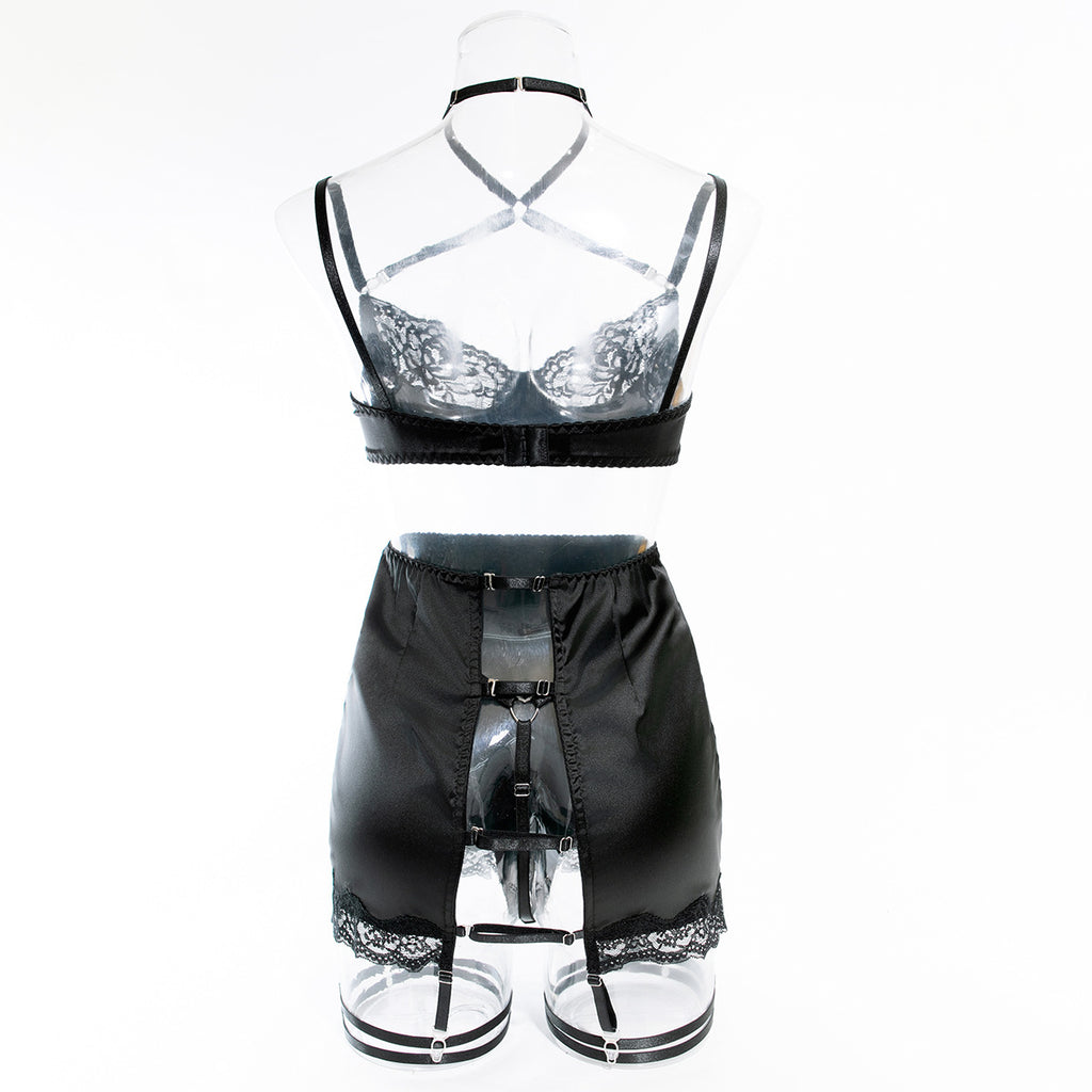 Women's Lace Trim Lingerie Set, Sexy Hollow Out Patchwork Shaping Sexy Lingerie