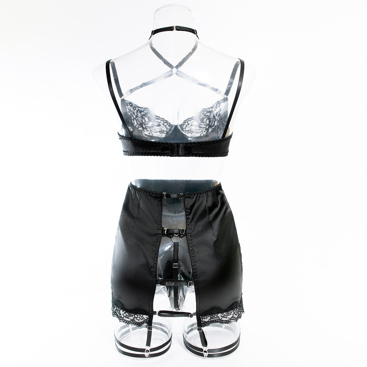 Women's Lace Trim Lingerie Set, Sexy Hollow Out Patchwork Shaping Sexy Lingerie