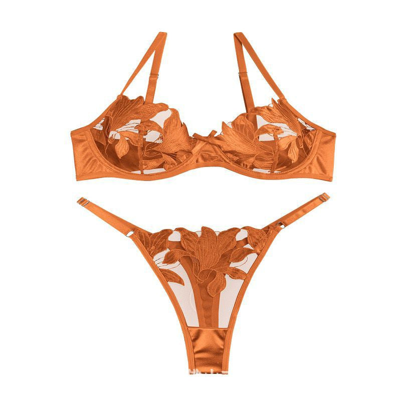 Women's Sweet Lace Embroidery Mesh See-through Sexy Lingerie, Fashion Sexy Lingerie 2-piece Set