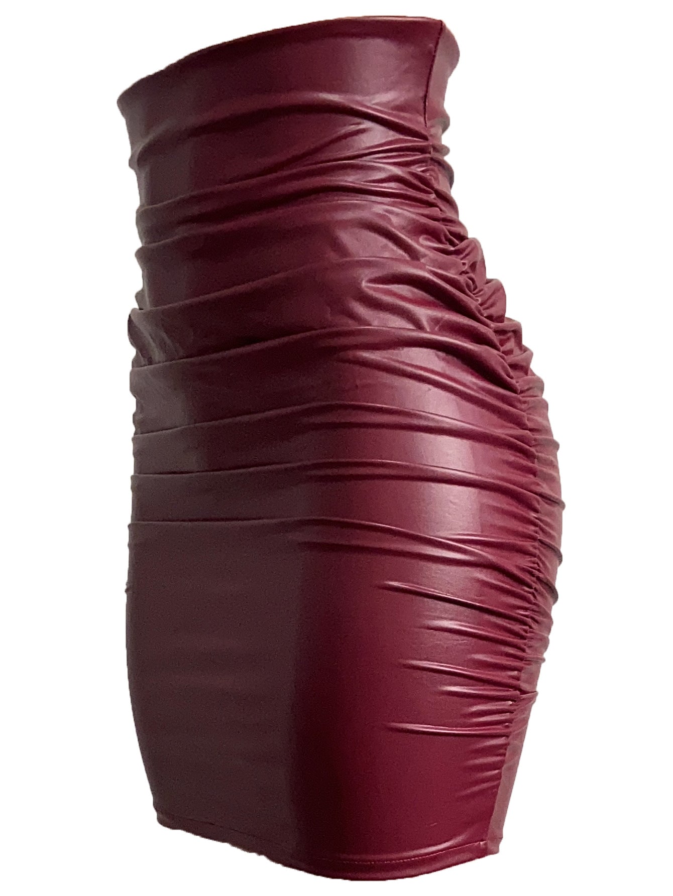 Women's Plus Size Pleated Faux Leather Skirt，Sexy Tight Bodycon Dress，Off-shoulder Short Dress S-XXL