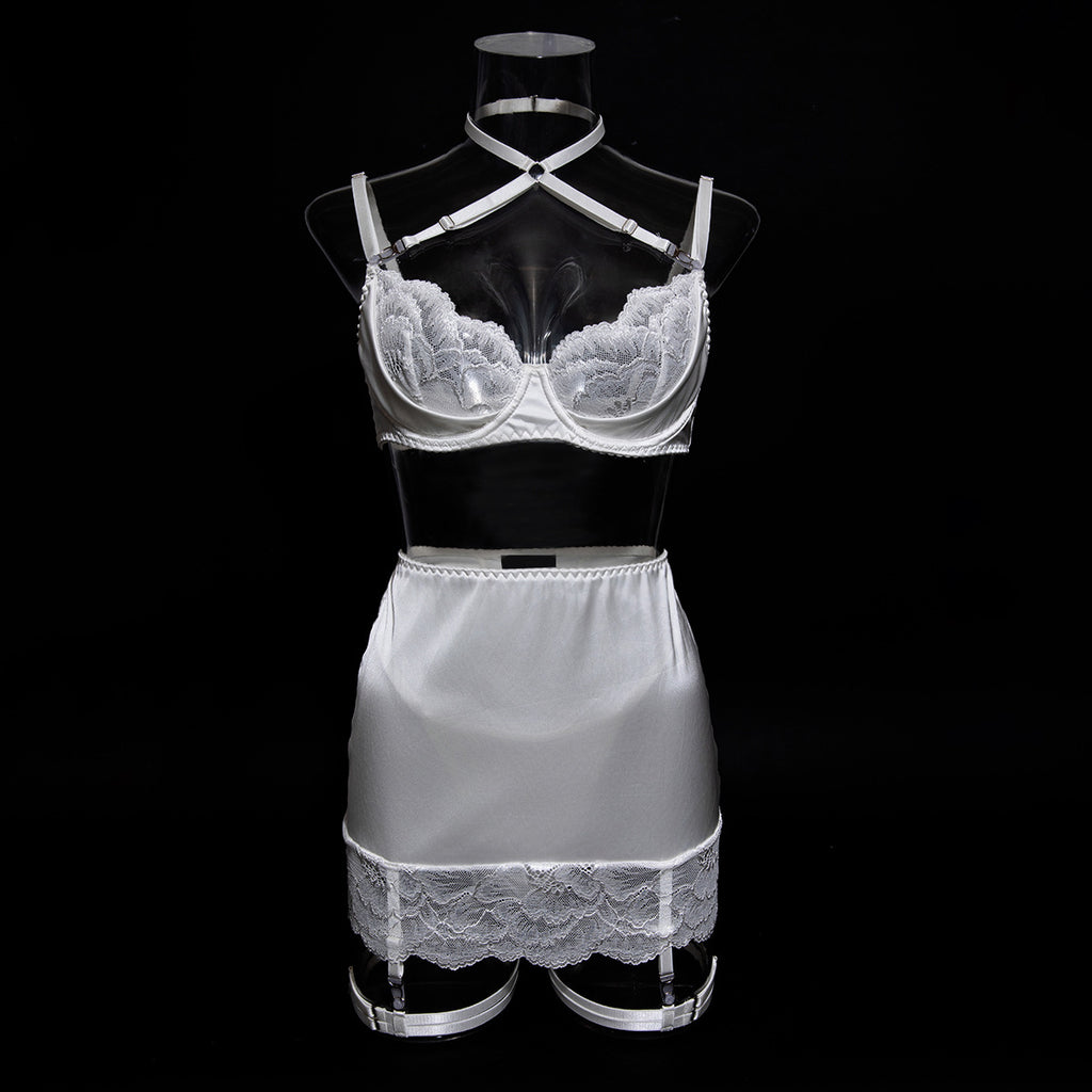 Women's Lace Trim Lingerie Set, Sexy Hollow Out Patchwork Shaping Sexy Lingerie