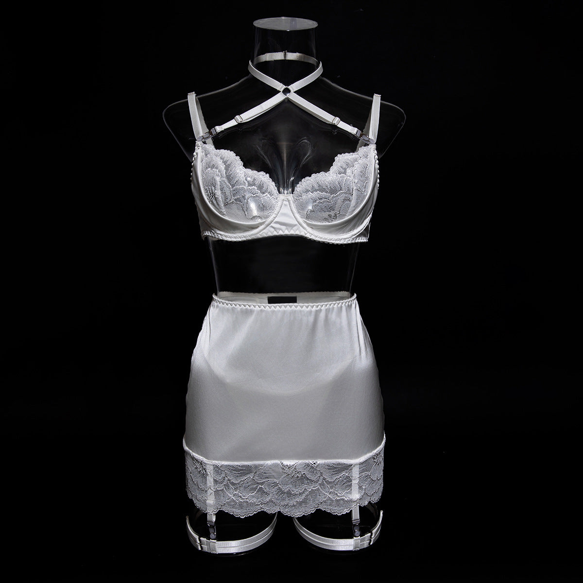 Women's Lace Trim Lingerie Set, Sexy Hollow Out Patchwork Shaping Sexy Lingerie