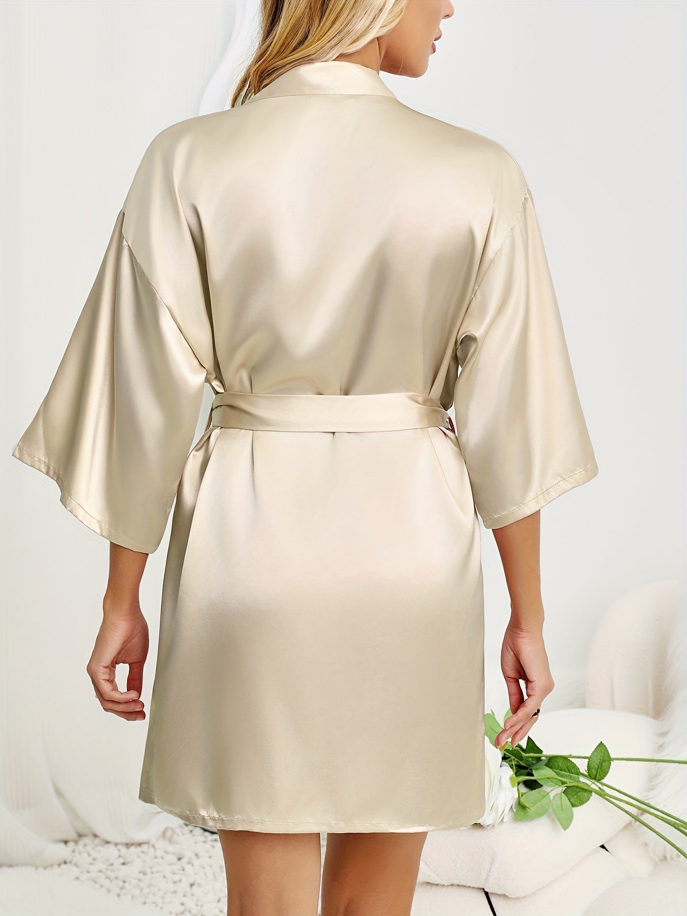 Women's Solid Color Sexy Comfortable Loungewear, Autumn Winter Half Sleeve Nightgown Bathrobe