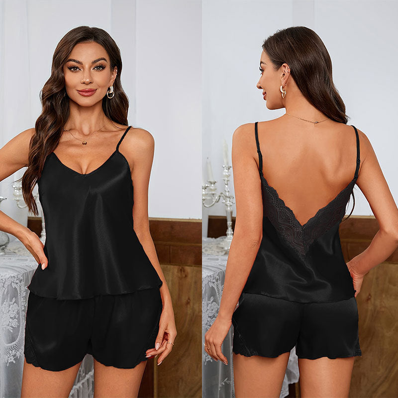 Women's Lace Strap Nightdress，Shorts Thin Home Clothes Set S-XXL