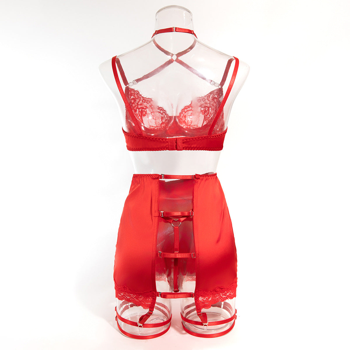 Women's Lace Trim Lingerie Set, Sexy Hollow Out Patchwork Shaping Sexy Lingerie