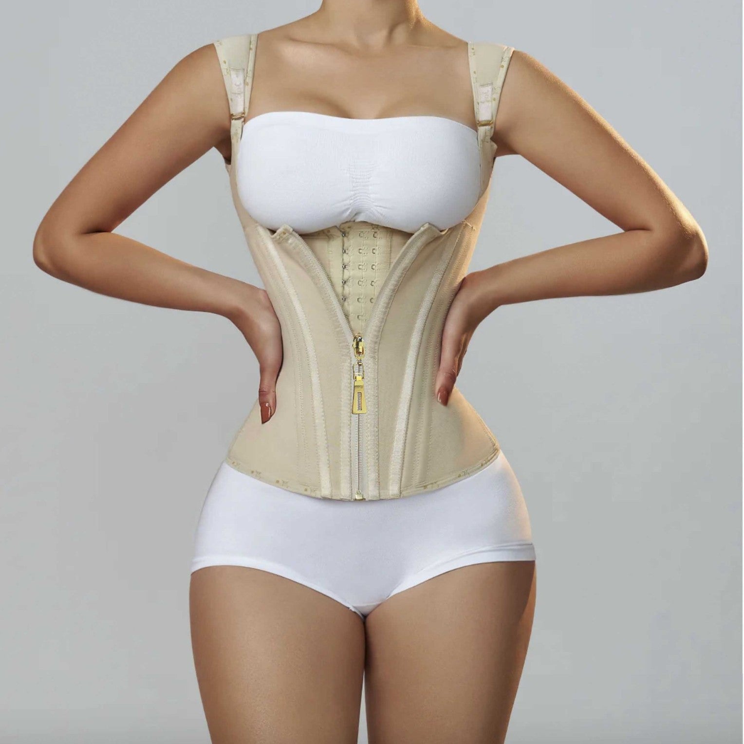 Women's Zipper Double Layer Steel Bone Tight Waist Shaping Top, Tummy Control Latex Shaping Vest XS-XXXL