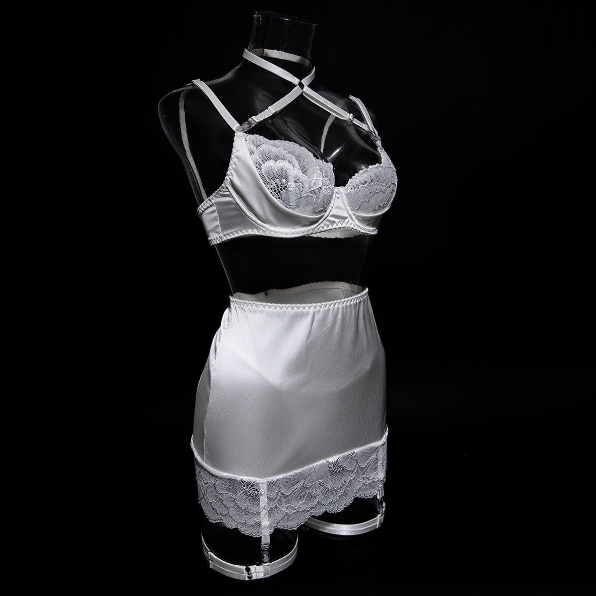 Women's Lace Trim Lingerie Set, Sexy Hollow Out Patchwork Shaping Sexy Lingerie