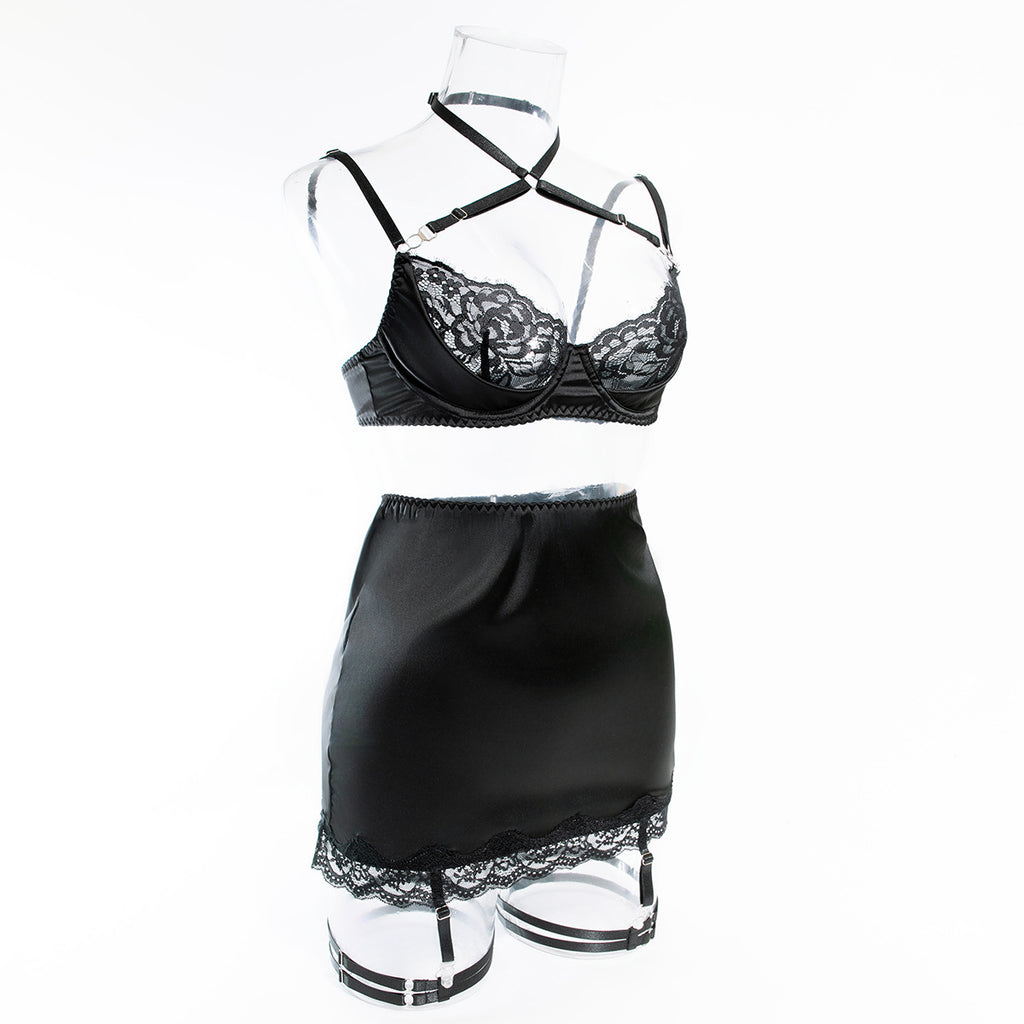 Women's Lace Trim Lingerie Set, Sexy Hollow Out Patchwork Shaping Sexy Lingerie
