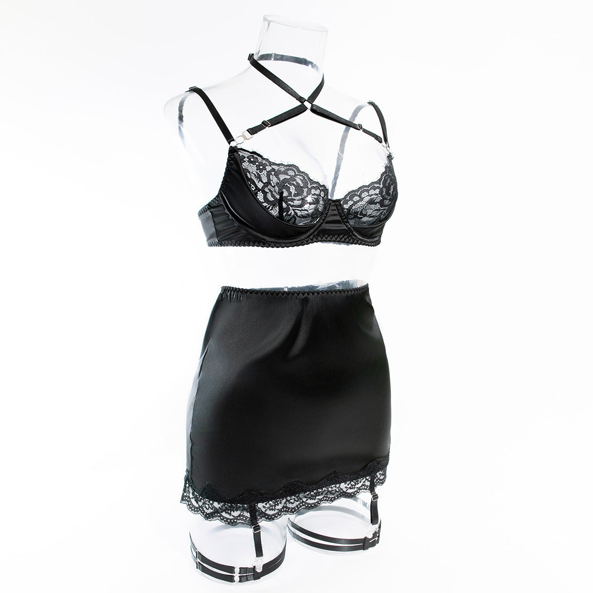 Women's Lace Trim Lingerie Set, Sexy Hollow Out Patchwork Shaping Sexy Lingerie