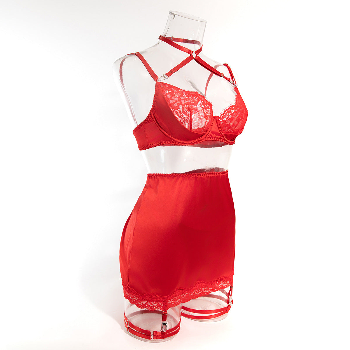 Women's Lace Trim Lingerie Set, Sexy Hollow Out Patchwork Shaping Sexy Lingerie