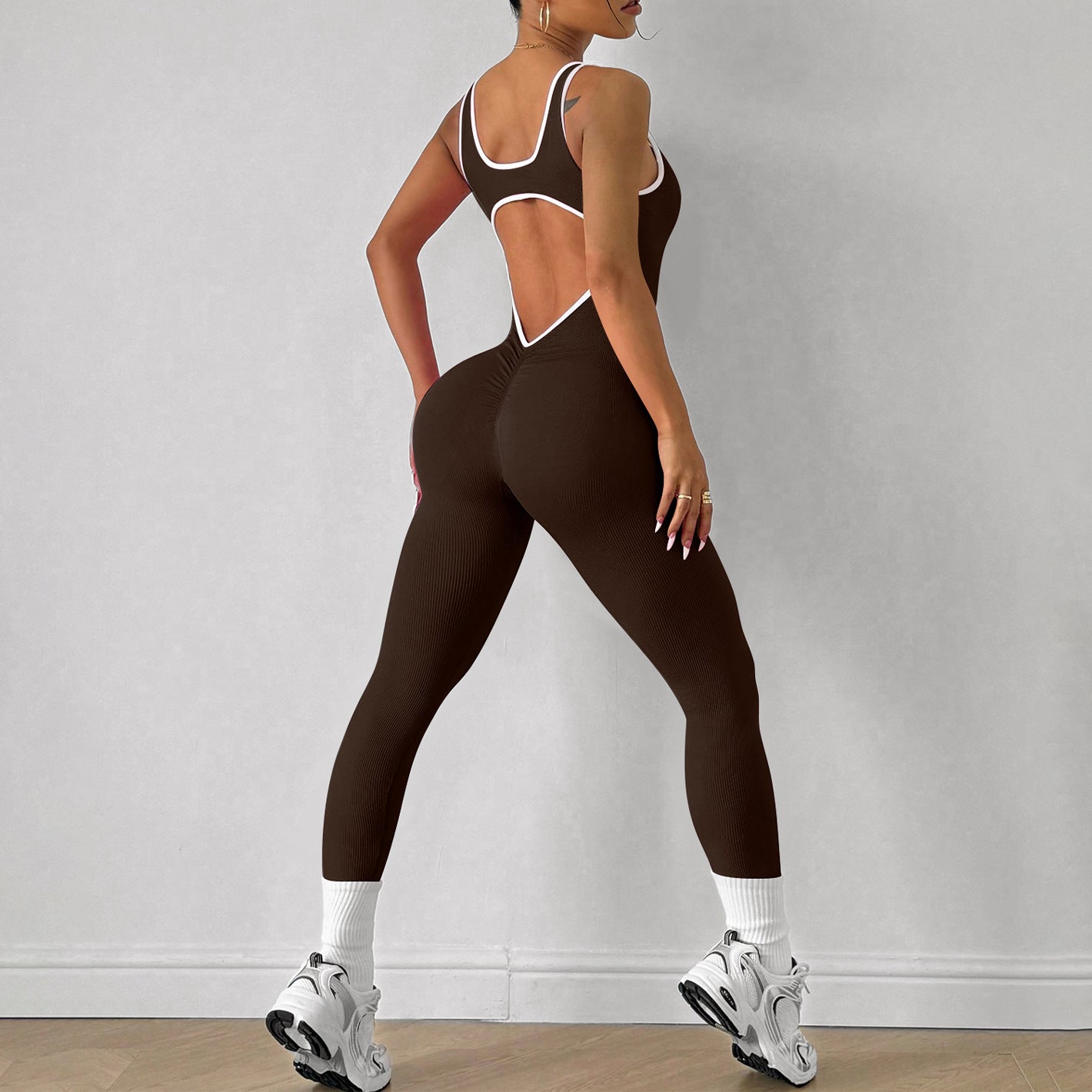 Women's Seamless One-Piece Sports Leggings with Open Back, Sleeveless Tight Butt-Lifting Quick-Dry Yoga Bodysuit