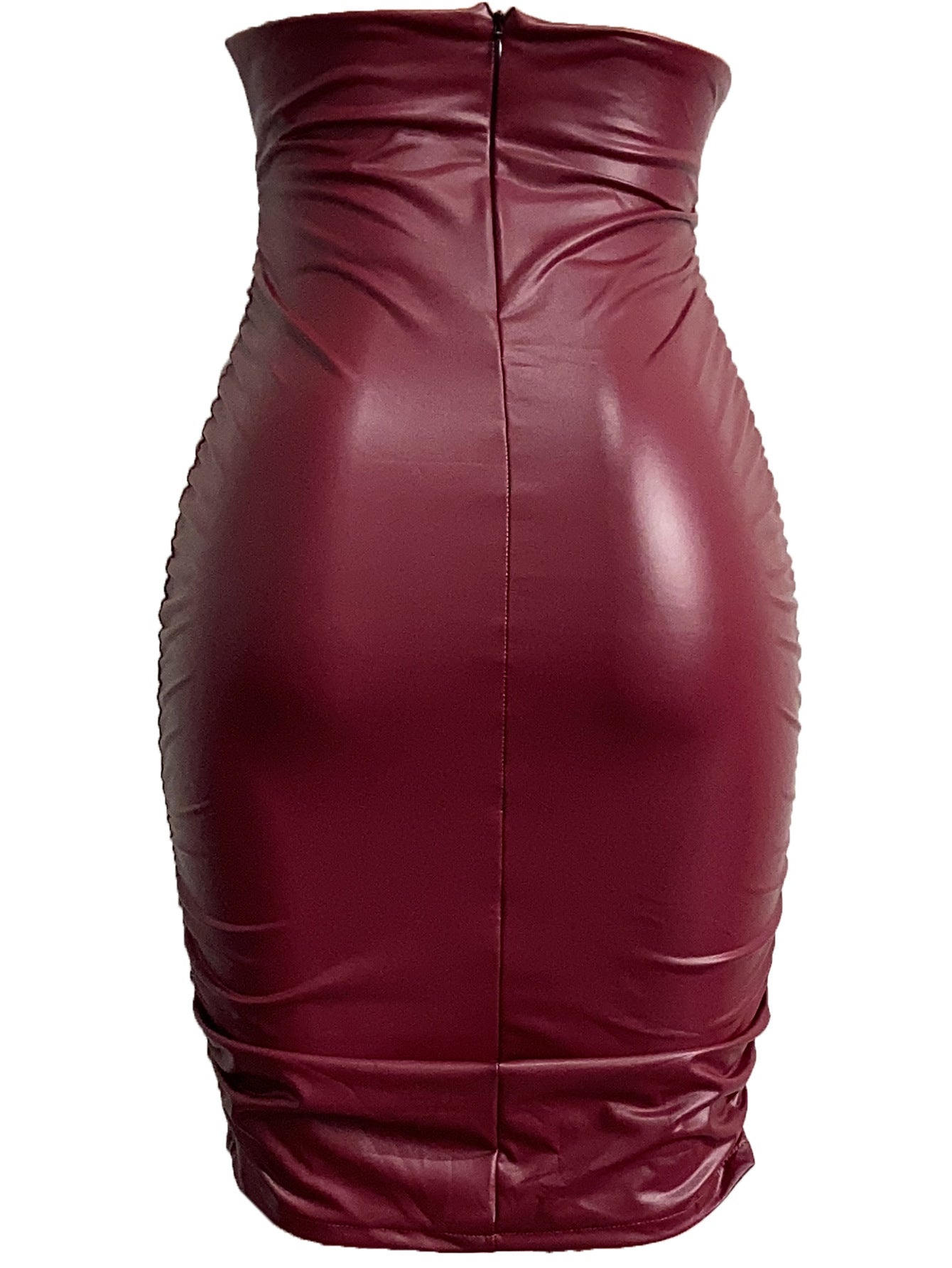 Women's Plus Size Pleated Faux Leather Skirt，Sexy Tight Bodycon Dress，Off-shoulder Short Dress S-XXL