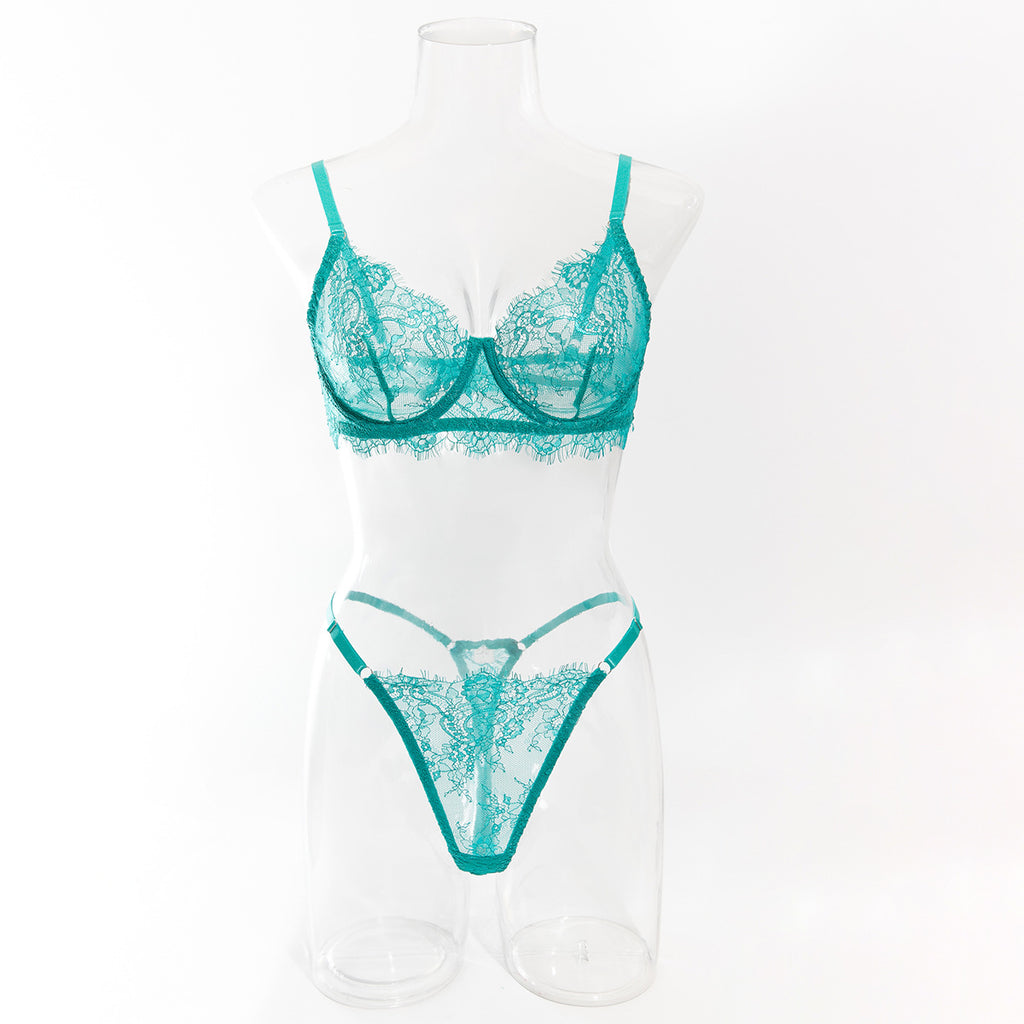 Women's Thin Lace Underwire Push-Up Bra, Sexy Lingerie 2-Piece Set