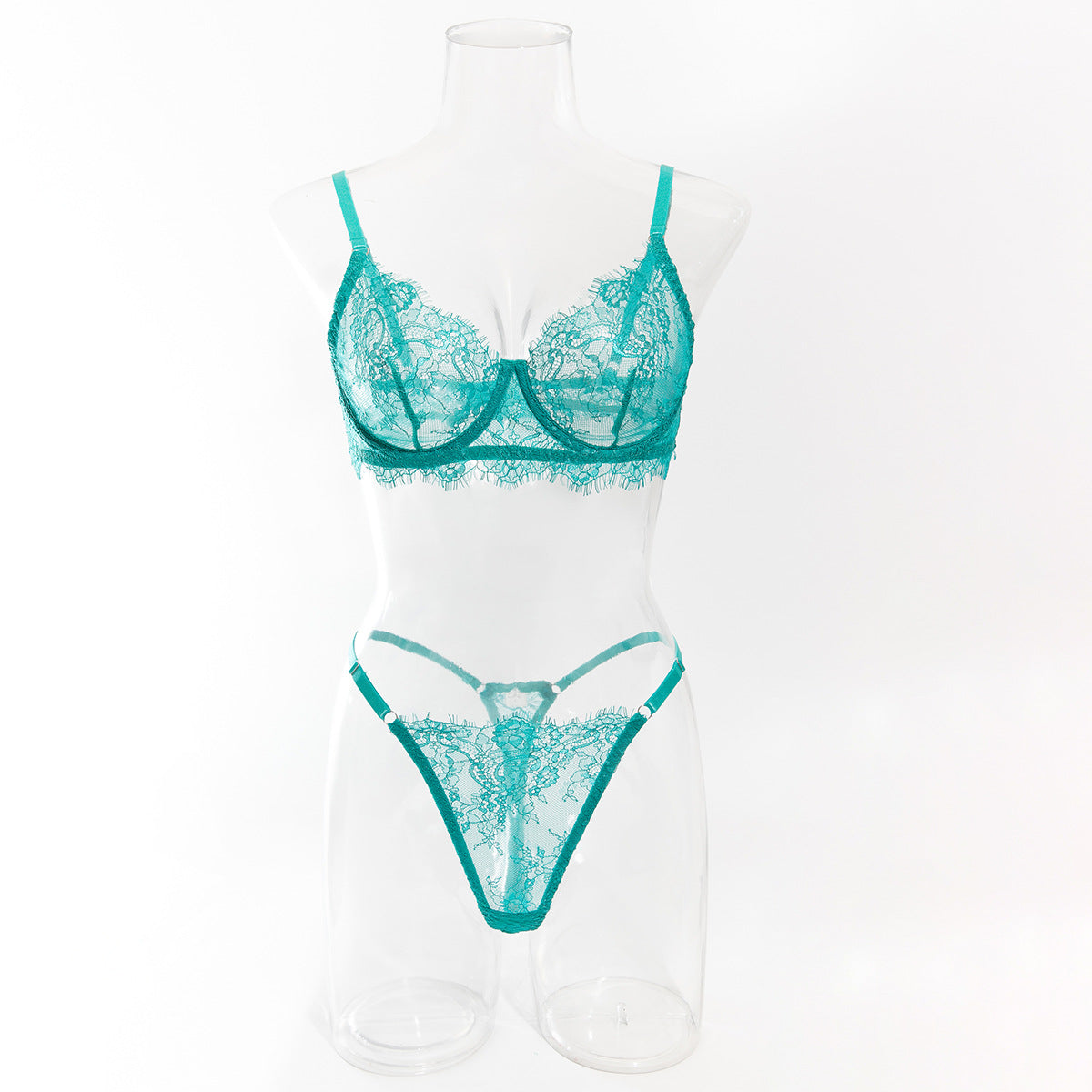 Women's Thin Lace Underwire Push-Up Bra, Sexy Lingerie 2-Piece Set