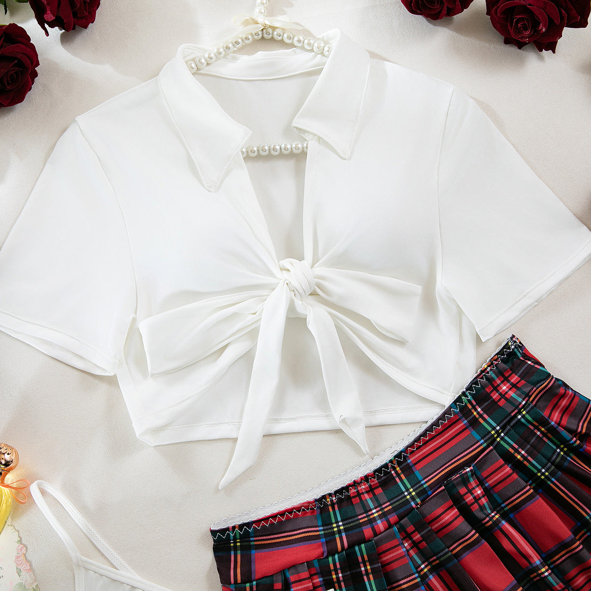 Sexy Hot Plaid Skirt JK Uniform, Deep V Temptation Game Sexy Uniform, Cosplay Underwear Suit