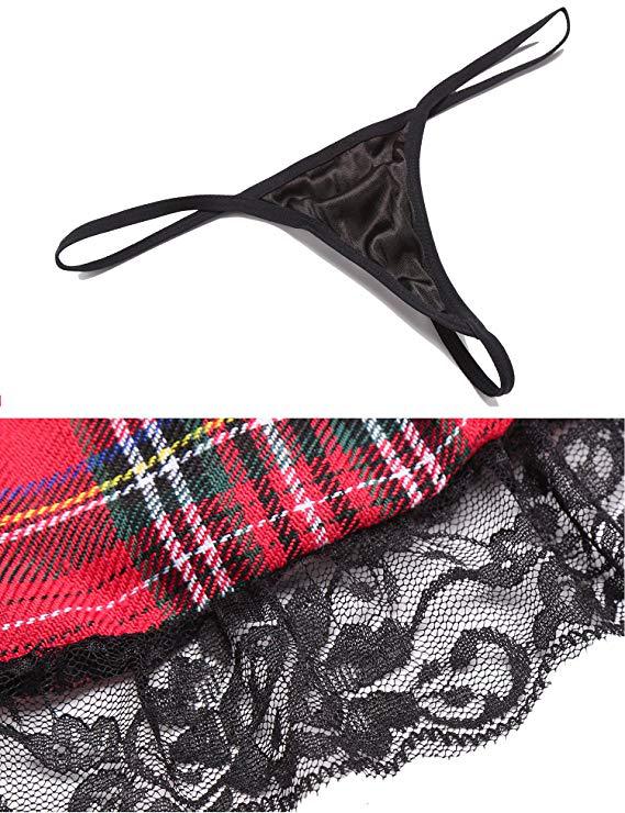 Women's Costume Sexy Lingerie Set Cosplay Top and Plaid Skirt Outfit