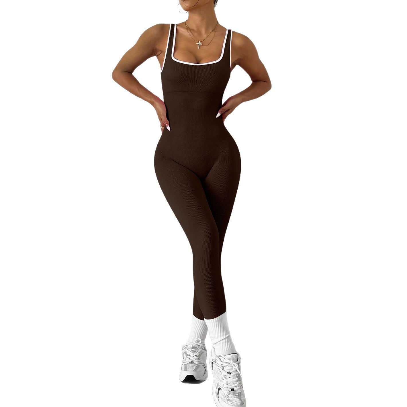 Women's Seamless One-Piece Sports Leggings with Open Back, Sleeveless Tight Butt-Lifting Quick-Dry Yoga Bodysuit
