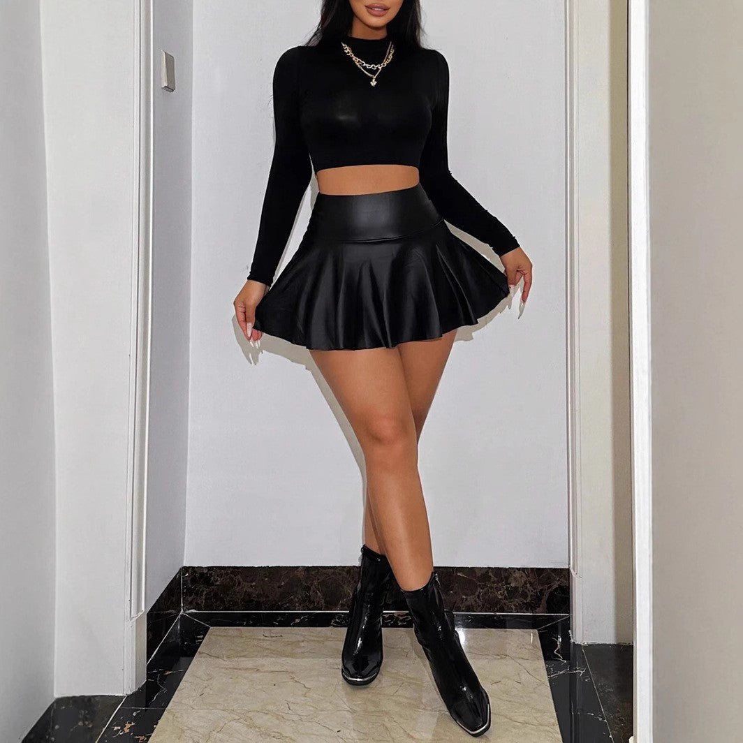 Women Sexy Faux Leather Short Dress, Nightclub Sexy Ultra Short Leather Dress S-XXL