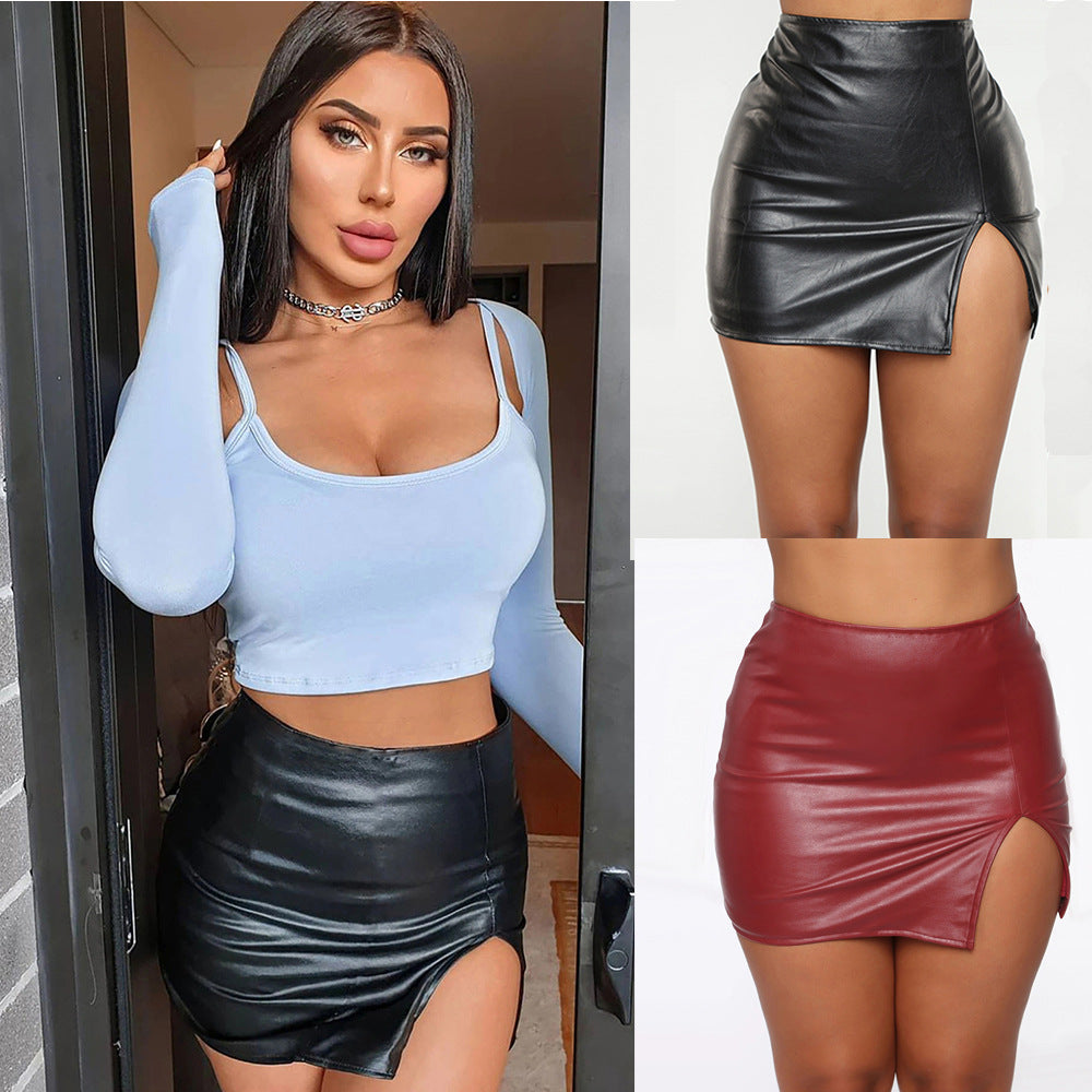 PU short skirt for women, sexy ultra - short leather skirt for nightclub D11