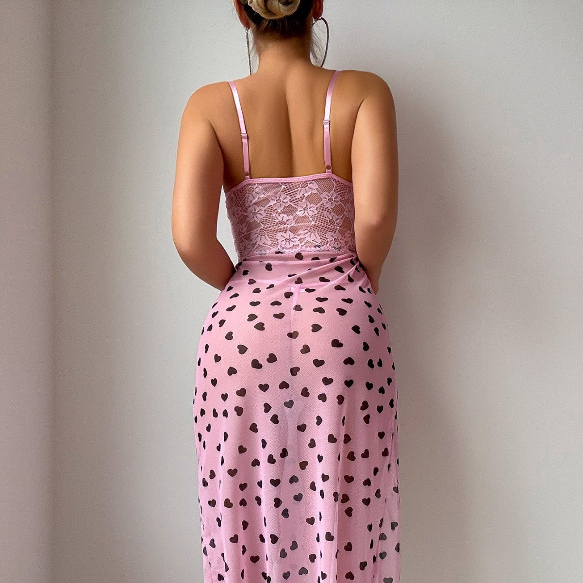 Sexy lace underwire push - up suspender backless black heart - shaped nightgown, seductive lingerie