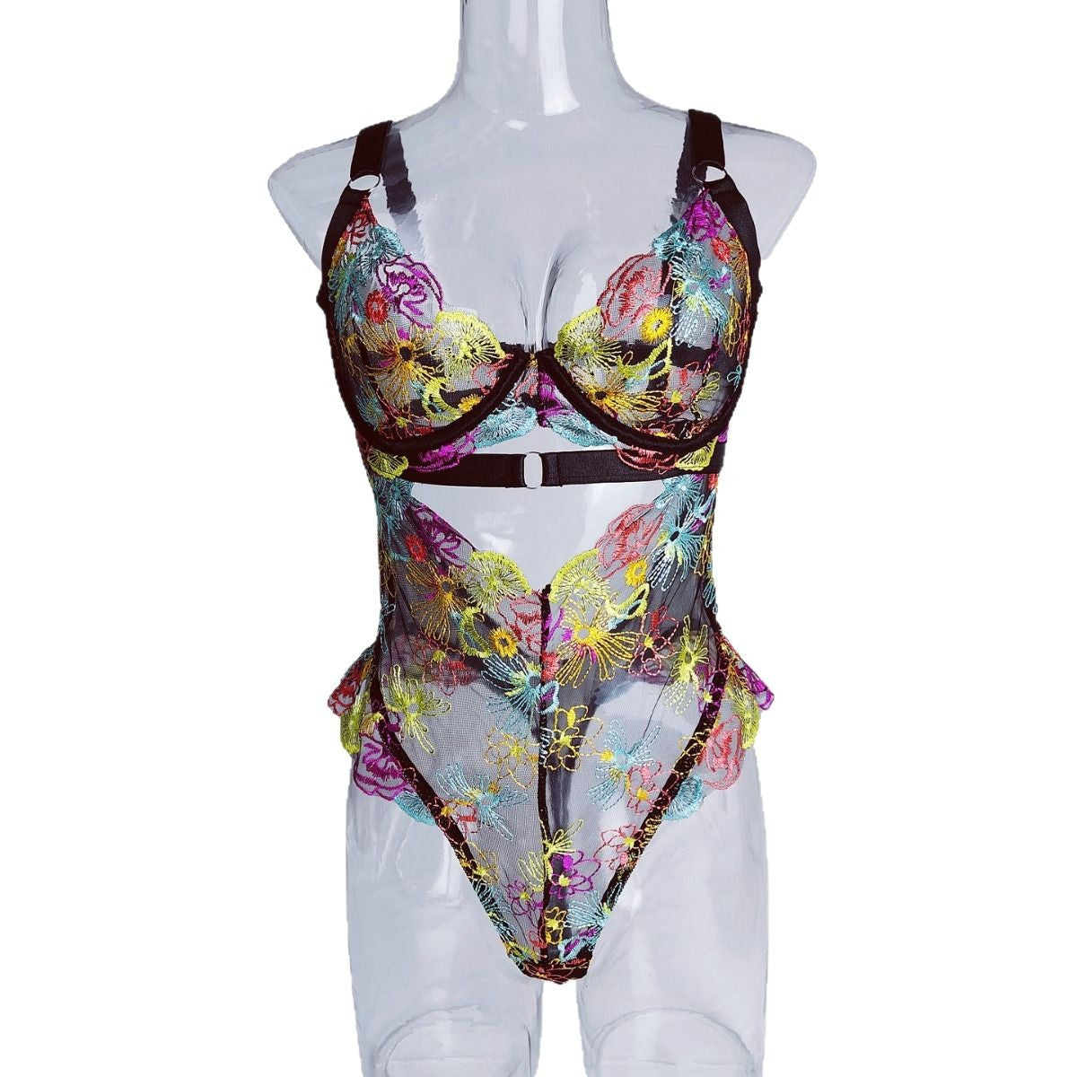Color embroidery sexy French lace underwire push-up and waist - shaping body - slimming bodysuit