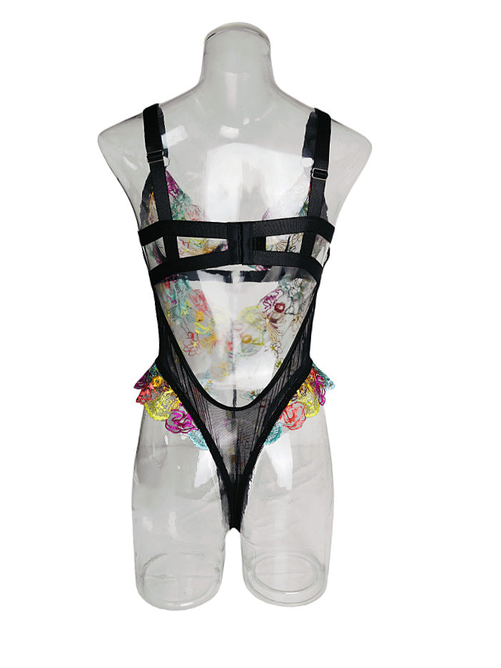 Color embroidery sexy French lace underwire push-up and waist - shaping body - slimming bodysuit