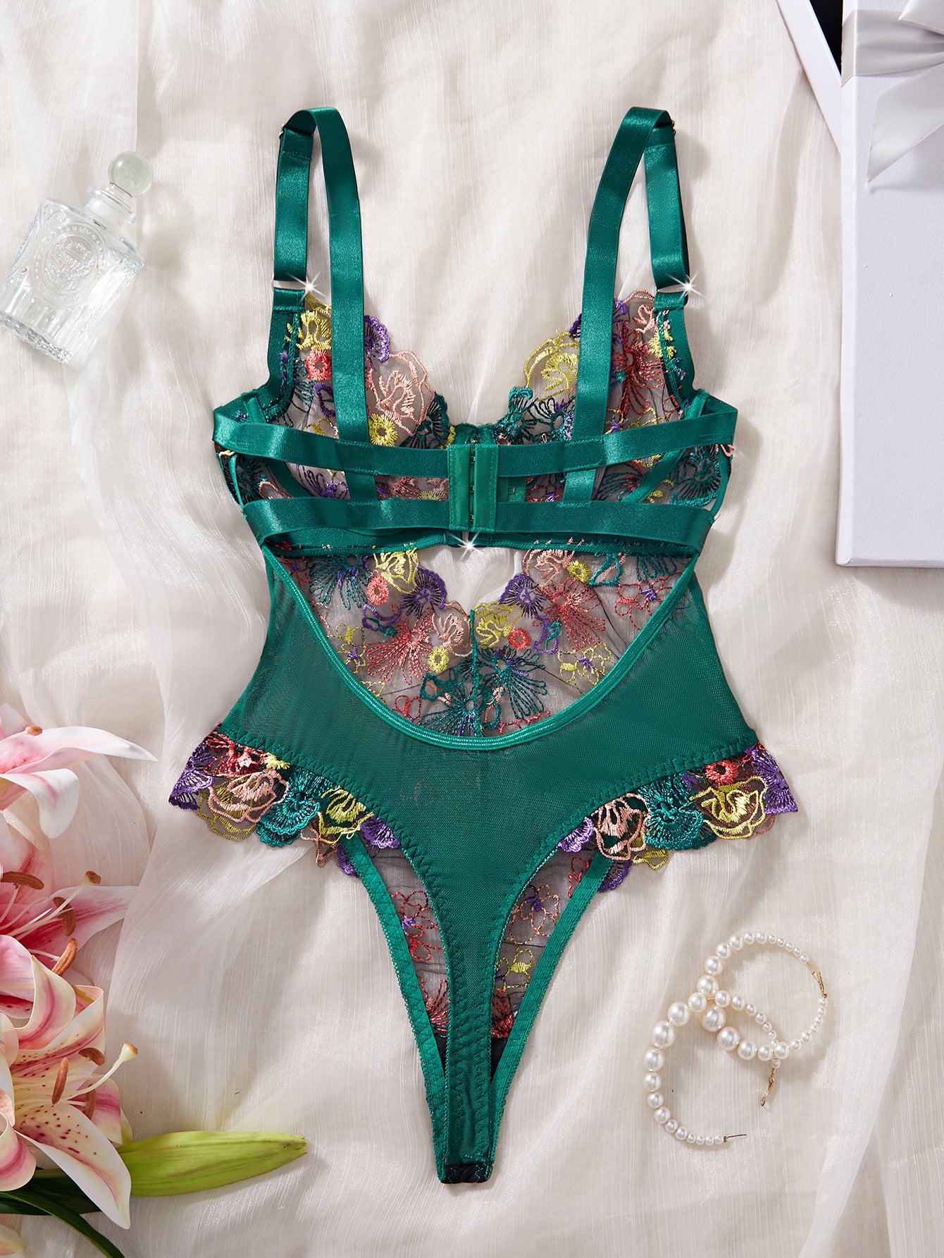 Color embroidery sexy French lace underwire push-up and waist - shaping body - slimming bodysuit