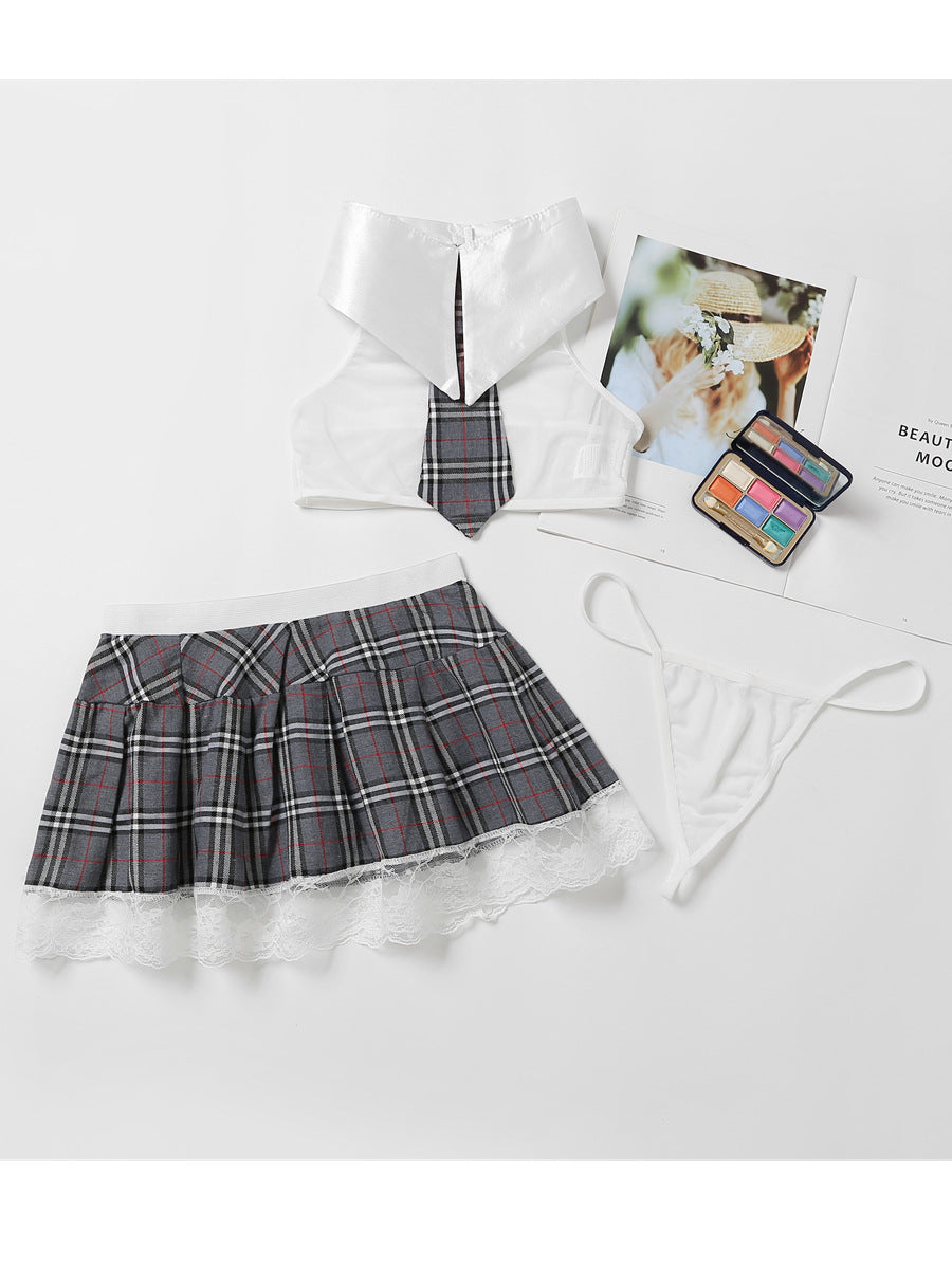 Women's Costume Sexy Lingerie Set Cosplay Top and Plaid Skirt Outfit