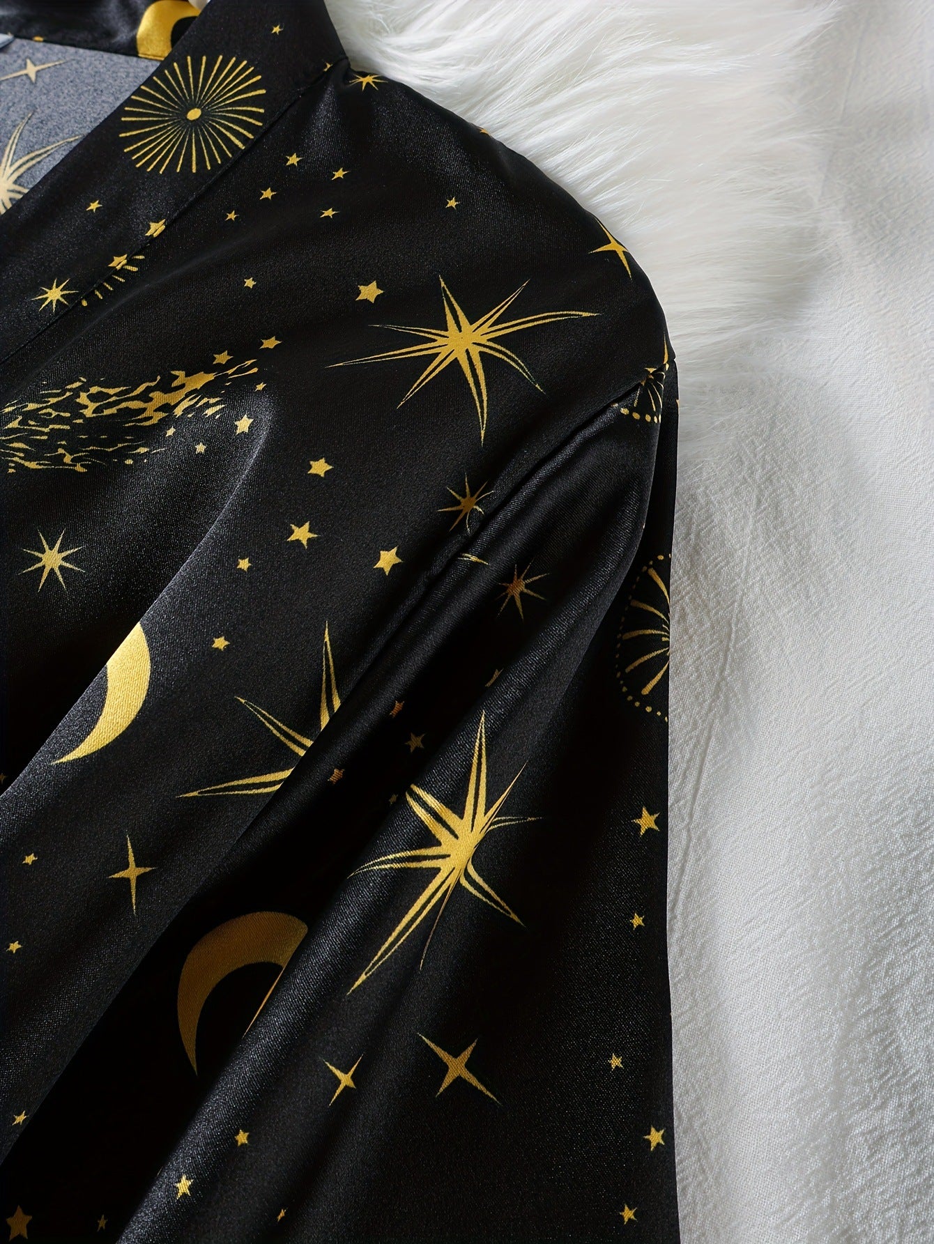 Wholesale European and American Style Imitation Silk Nightgown Black Homewear Four-Piece Set Fashionable Comfortable Lace Trim Pajama Set for Women