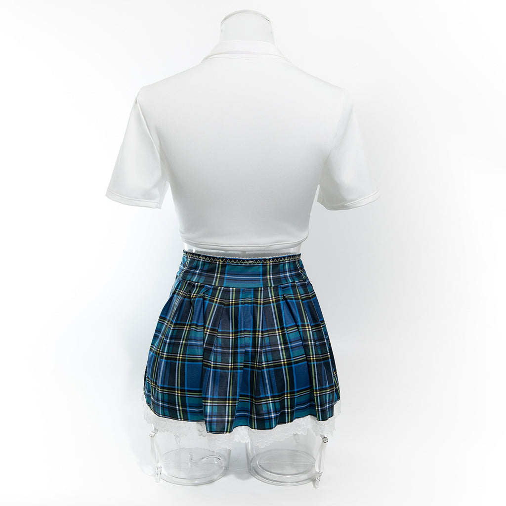 Sexy Hot Plaid Skirt JK Uniform, Deep V Temptation Game Sexy Uniform, Cosplay Underwear Suit