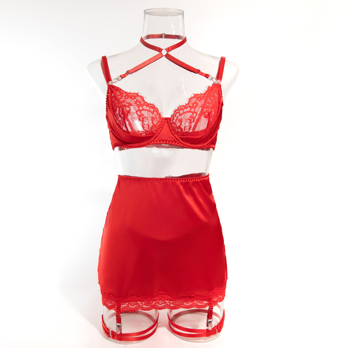 Women's Lace Trim Lingerie Set, Sexy Hollow Out Patchwork Shaping Sexy Lingerie