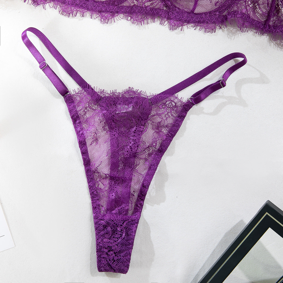 Women's Thin Lace Underwire Push-Up Bra, Sexy Lingerie 2-Piece Set
