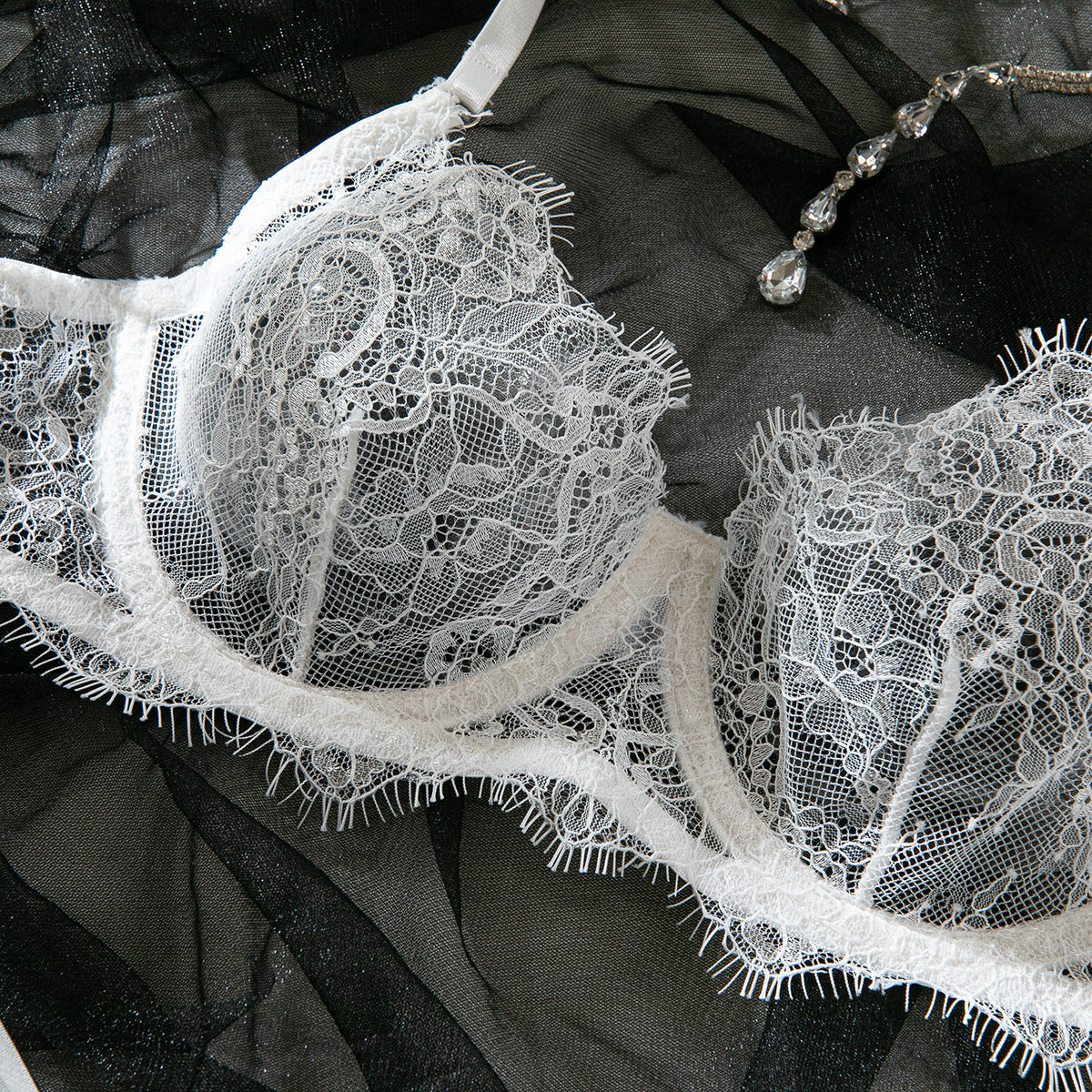 Women's Thin Lace Underwire Push-Up Bra, Sexy Lingerie 2-Piece Set
