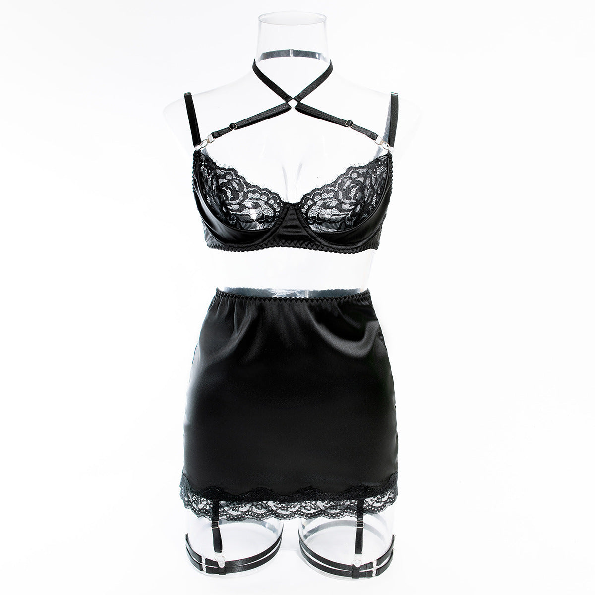 Women's Lace Trim Lingerie Set, Sexy Hollow Out Patchwork Shaping Sexy Lingerie