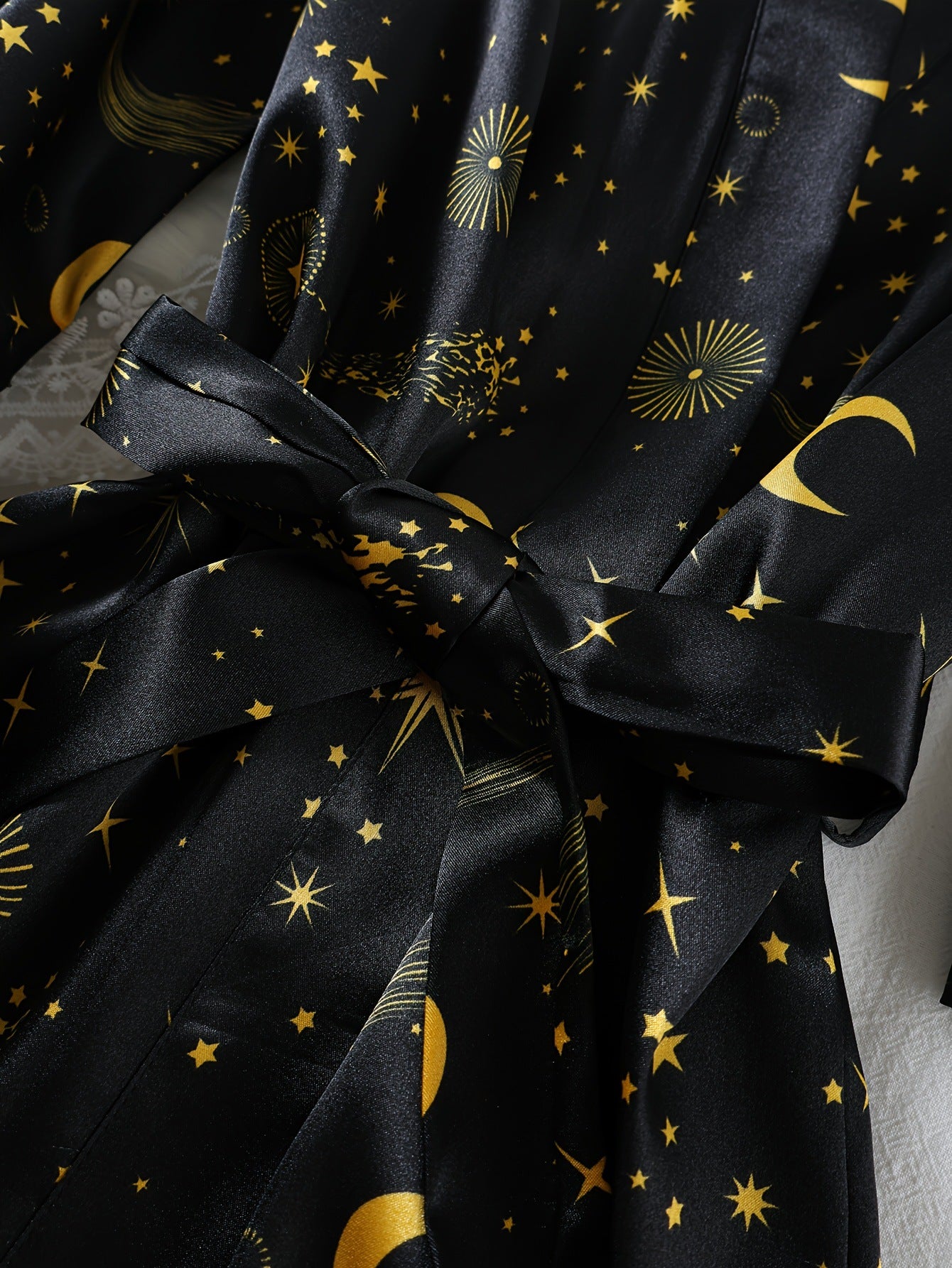 Wholesale European and American Style Imitation Silk Nightgown Black Homewear Four-Piece Set Fashionable Comfortable Lace Trim Pajama Set for Women