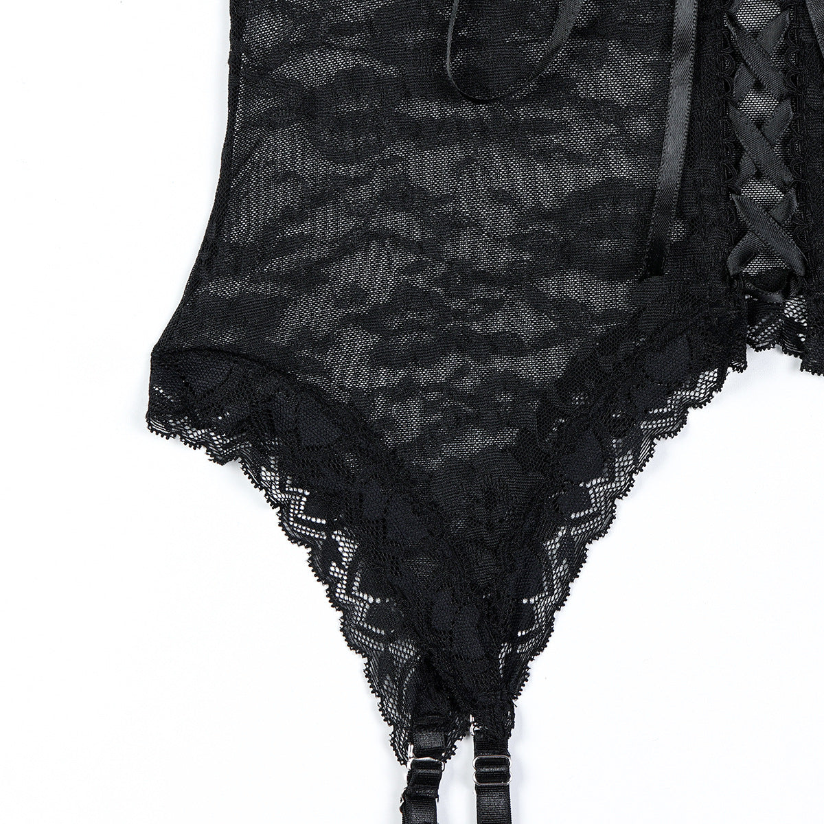 Women's Sexy Lace See-through Lingerie, Cross-tied Strap Two-piece Set