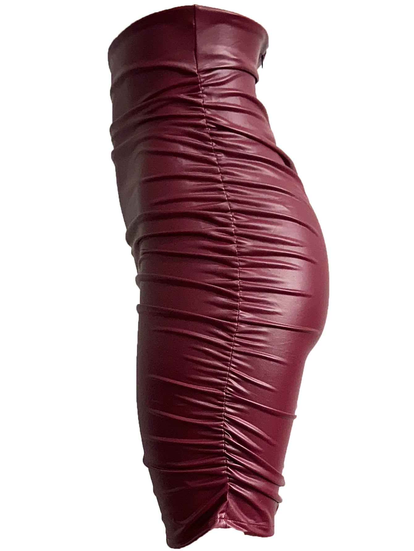 Women's Plus Size Pleated Faux Leather Skirt，Sexy Tight Bodycon Dress，Off-shoulder Short Dress S-XXL