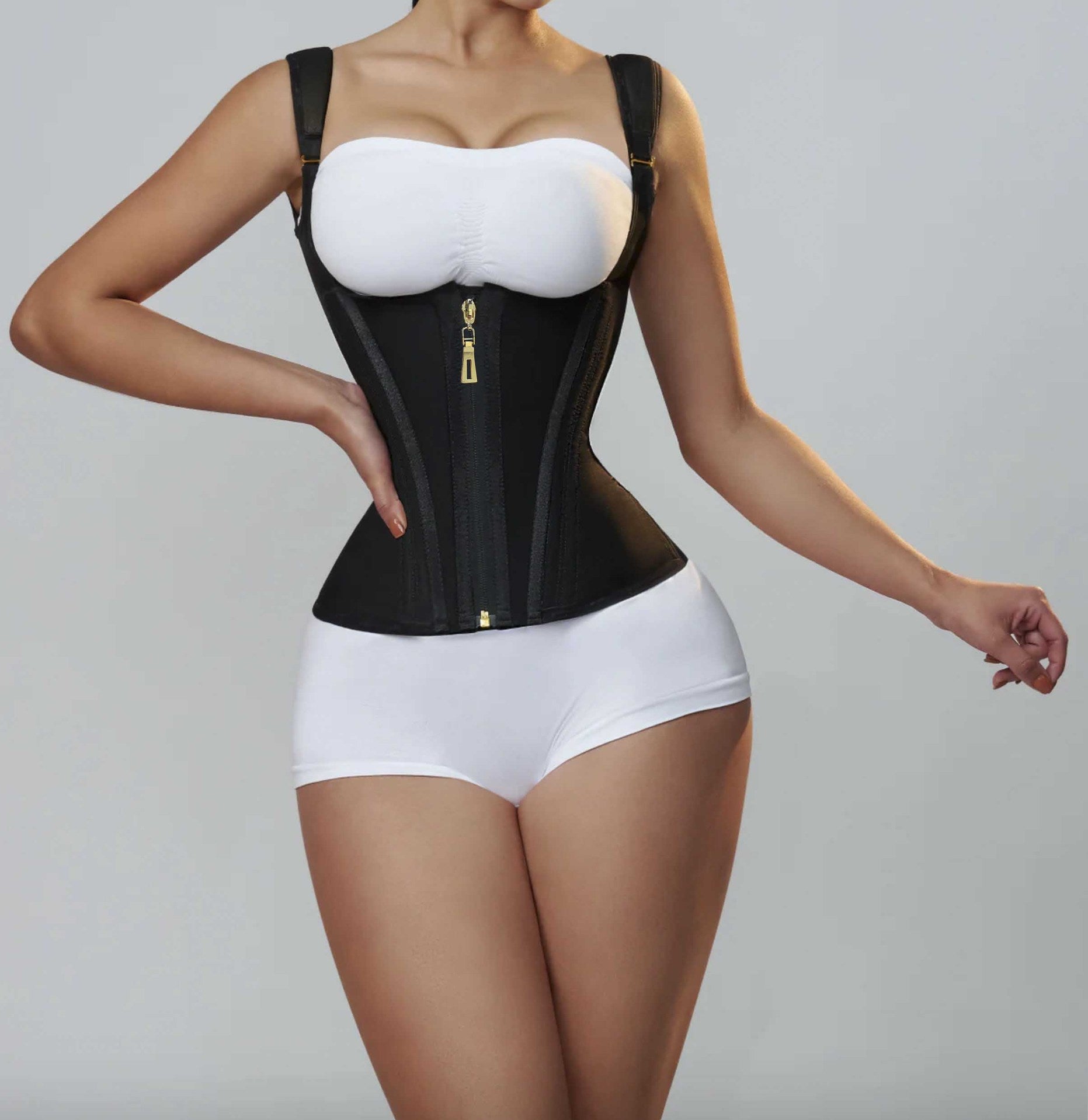 15-bone waist trainer and tummy control belt for women with zipper and buttons, retro corset
