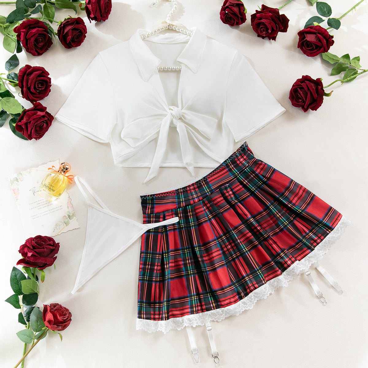 Sexy Hot Plaid Skirt JK Uniform, Deep V Temptation Game Sexy Uniform, Cosplay Underwear Suit